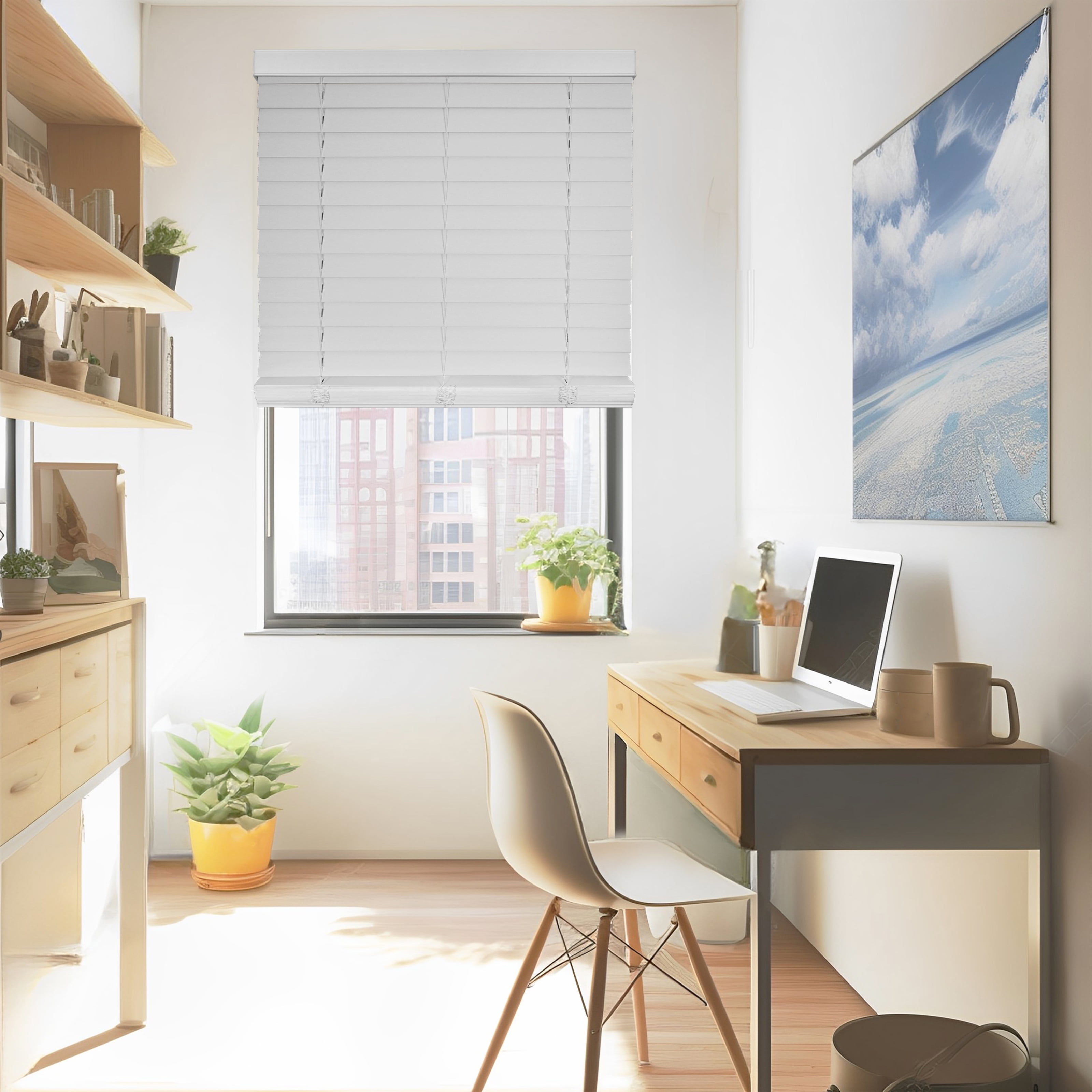 Chicology Cordless Faux Wood Blinds, White Textured (2" Slat), 24.5"W X 72"H