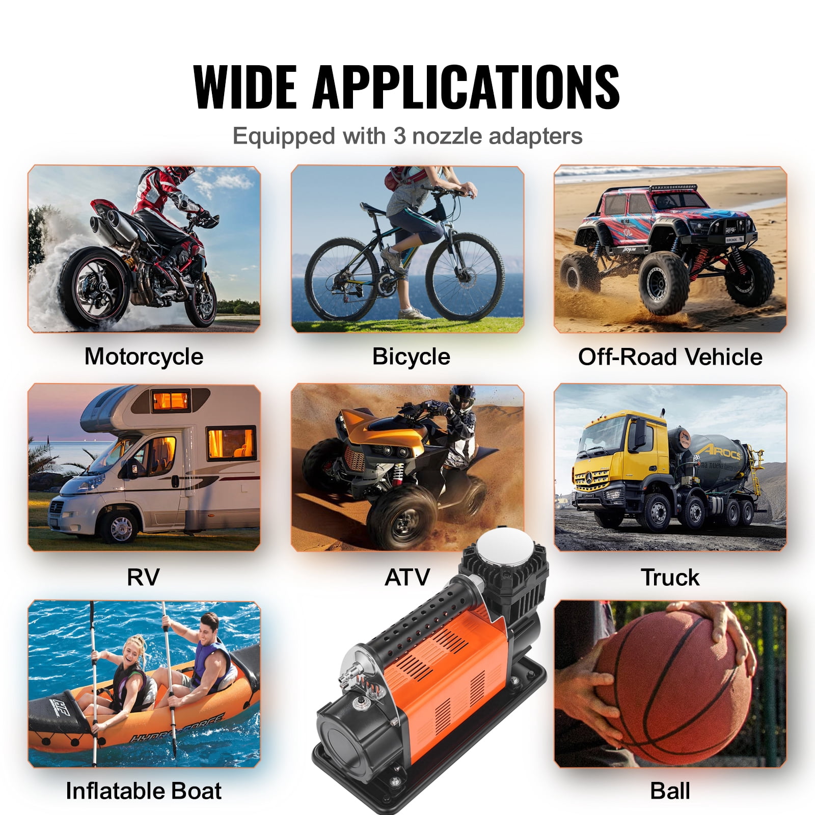 KFFKFF 12V Heavy Duty Air Compressor, 7.06CFM Robust Air Pressure Device, 150PSI Wilderness Air Pump with Connectors for Automobile SUV RV Truck - Comes with 6.5FT Power Cable, 26FT Air Tube