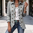 thumbnail image 2 of Cmtiyu Ruffled Trim Jackets for Women Long Sleeve Laple Double Button Plaid Jacket Casual Fall Outerwear Jacket Tops S-3XL, 2 of 10