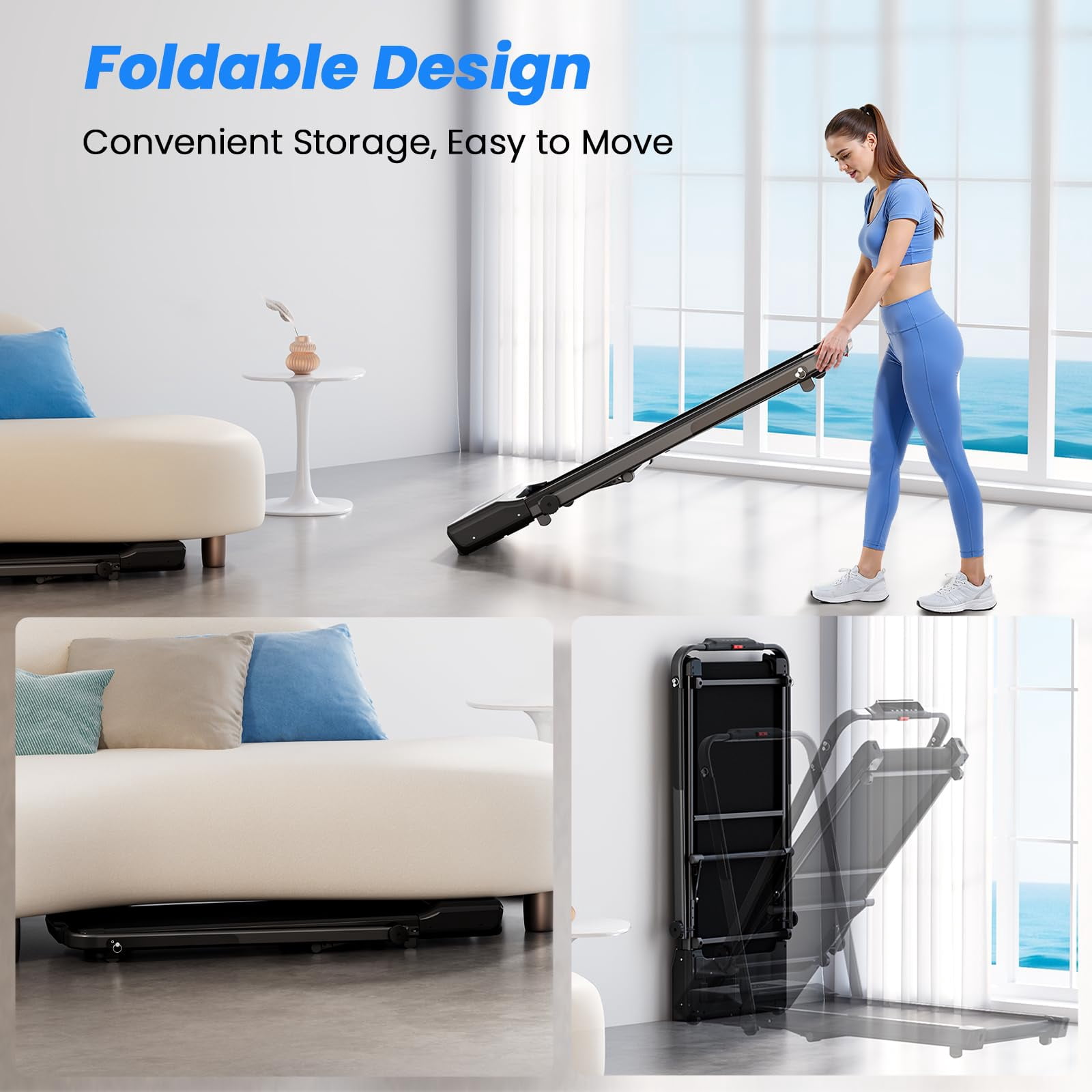 Folding Treadmill for Home,3 in 1 Under Desk Treadmill for Home&Office,Speed Range 7.5mph,300lbs Weight Capacity
