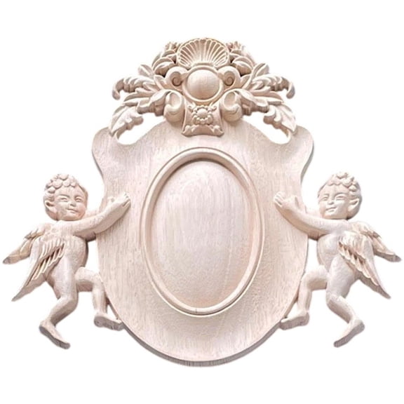 French Style Solid Wood Angel Relief Carved Decals For Corner Appliques Frame Wall Door Furniture Woodcarving Decorative