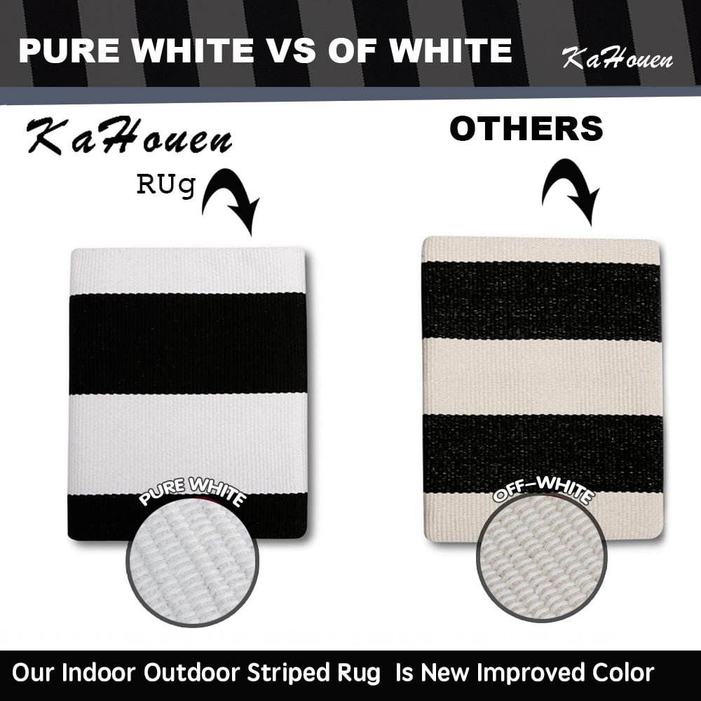 KaHouen Black and White Striped Rug 35.4 x 59 Inches, Indoor Front Porch Stripe Rug, Woven Washable Hand-Woven Stripe Outdoor Rugs for Layered Door Mats, Front Porch,Farmhouse,Kitchen…