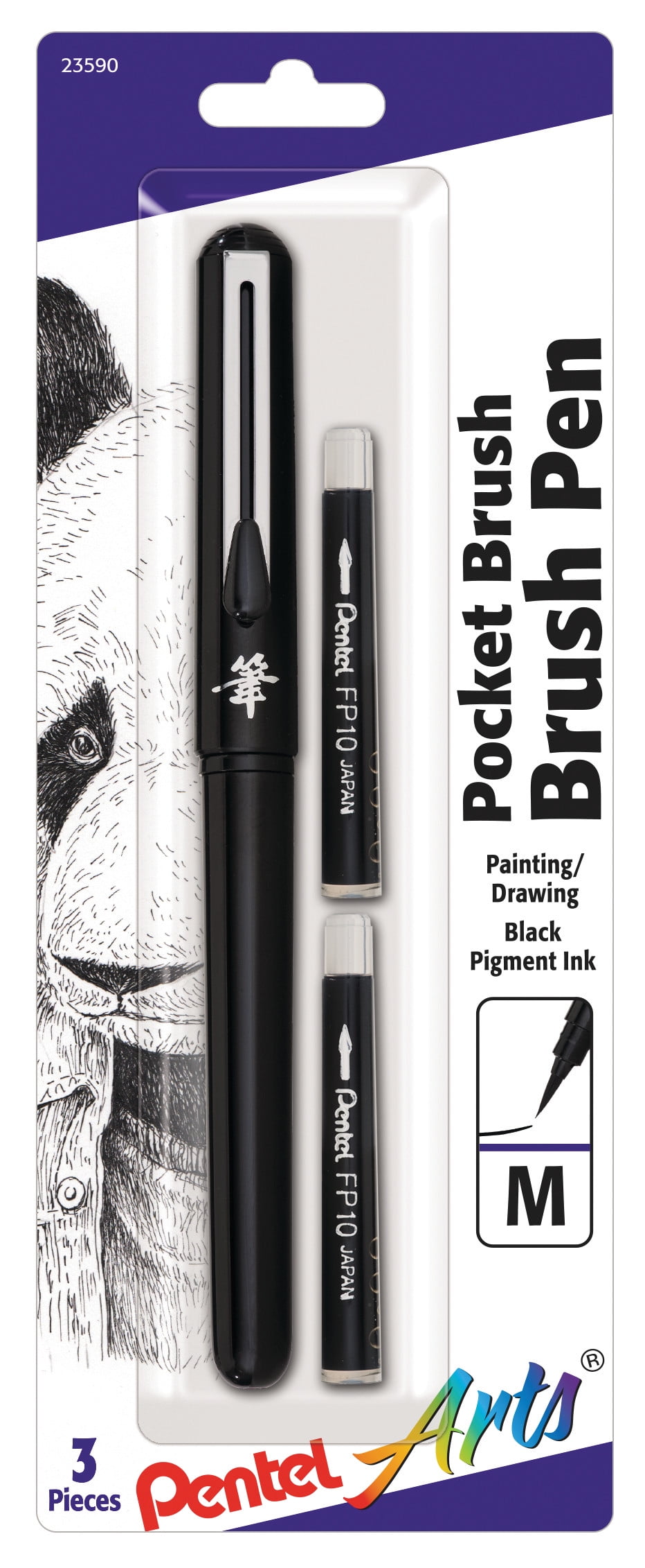 Pentel Arts Pocket Brush Pen with Refills, 1 Pen & 2 Refills Walmart