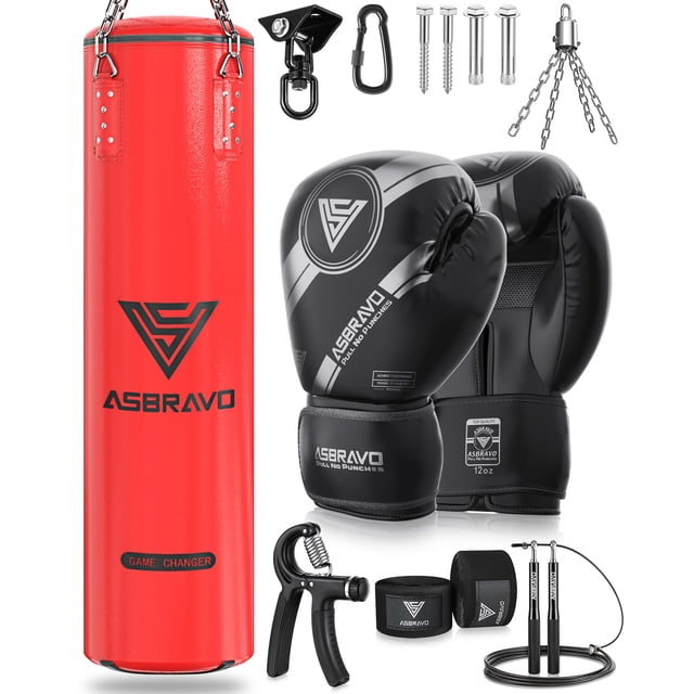 Saco de boxeo ASBRAVO de piel sintética de 4 pies con guantes y accesorios de 12 oz