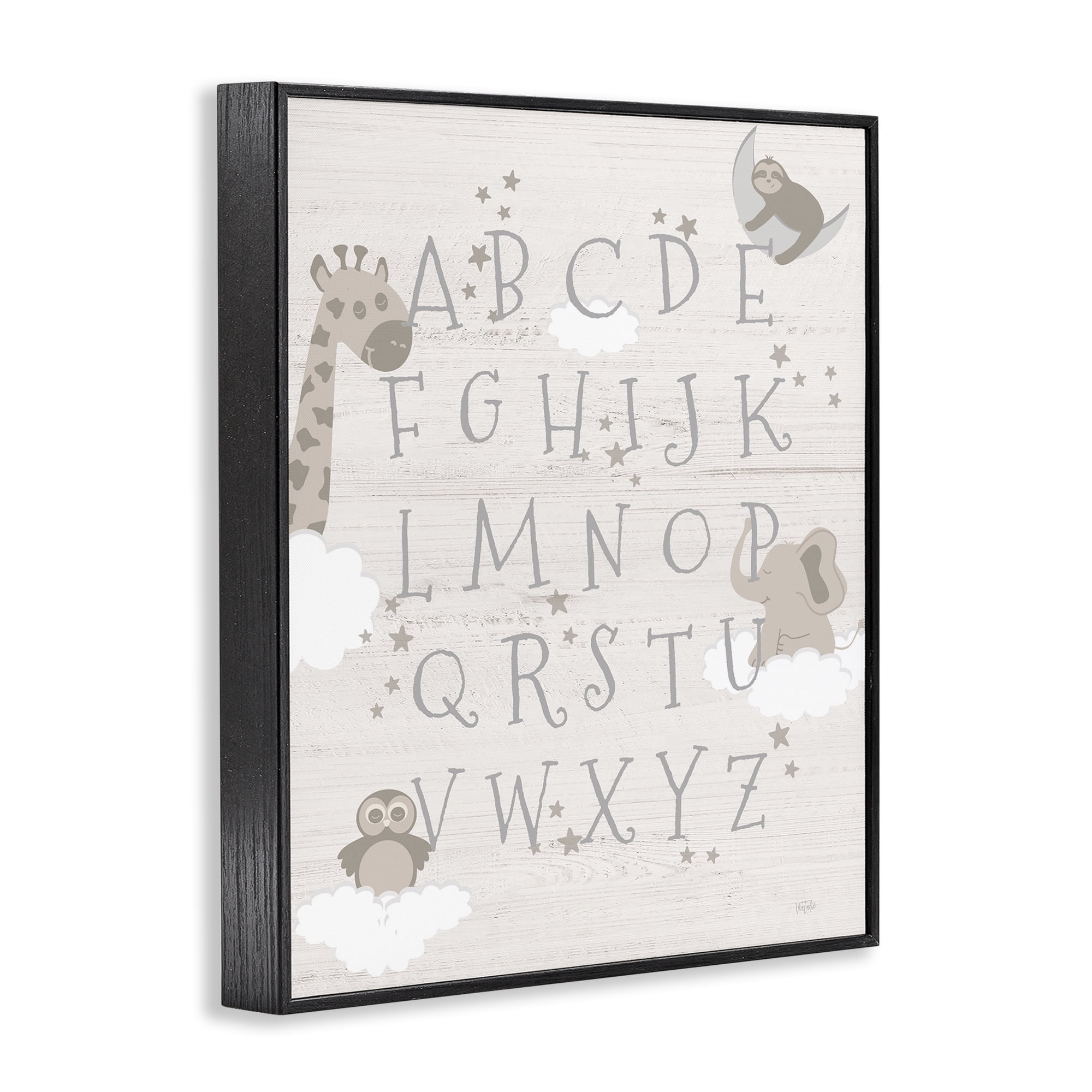 Stupell Industries Neutral Beige Alphabet Animals & Insects Painting Black Framed Art Print Wall Art, 11 x 14