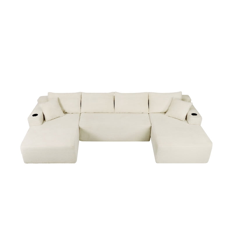 134''W Oversized Sectional Sofa Set with Double Chaise Lounge, U-Shaped Boneless Couch, Corduroy Upholstered Modular Sofa