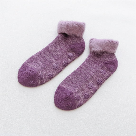Dyfzdhu Women Winter Thickened Plush Lined Socks Nonslip Solid Color Thermal Tube Socks