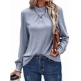 thumbnail image 2 of Camiseta de Larga con Cuello Alto y Ojales para Mujer, Elegante, Informal, , de Negocios, Elástica, con Aberturas Azul S, 2 of 9