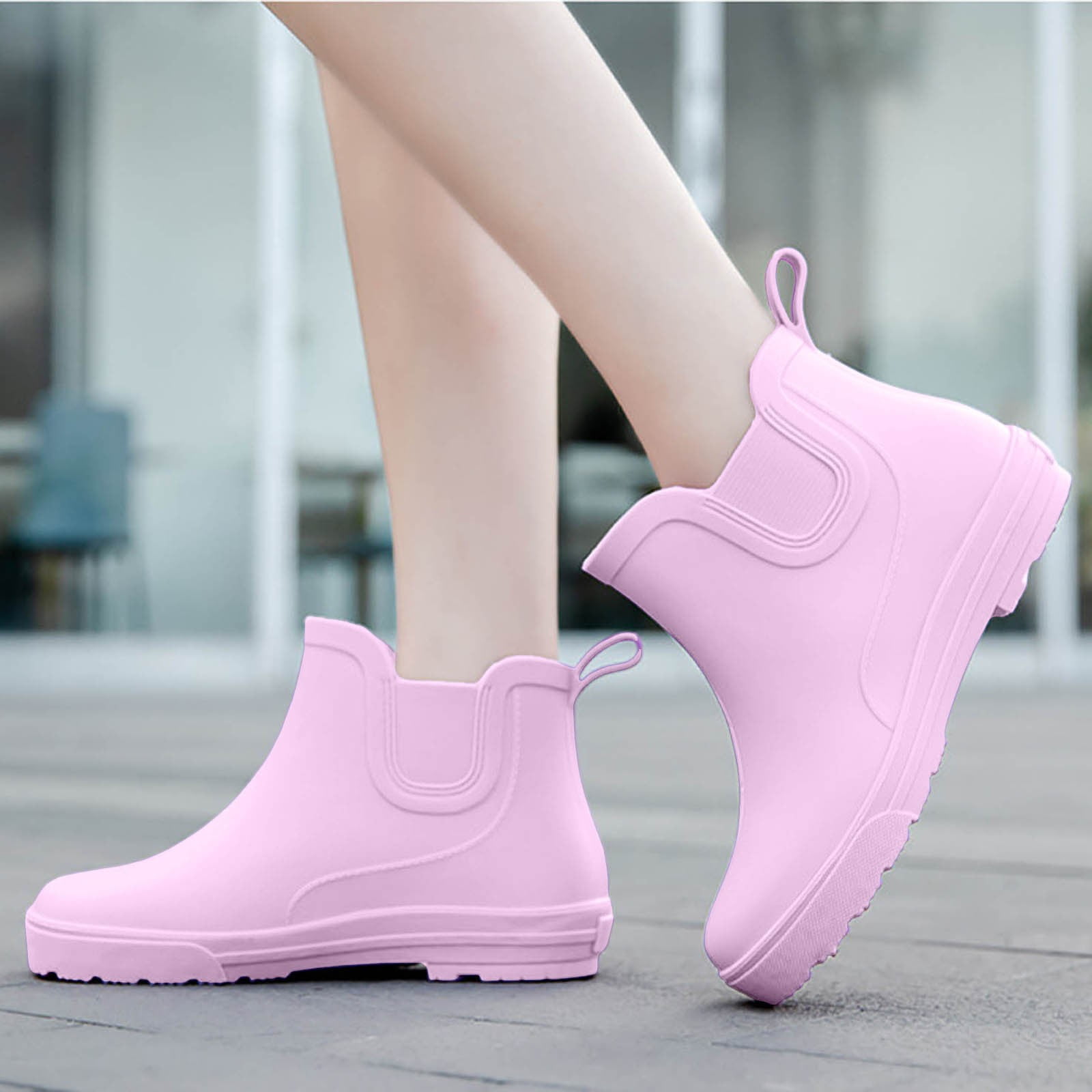 Juosiy Women's Short Rain Boots Water-proof Comfortable Insole Lightweight Stylish Ankle Outdoor Water Shoes