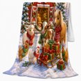 thumbnail image 2 of Cheerful Winter Farmyard Christmas Scene, Festive Holiday Scene, Warm Flannel Blanket for Ranch House and Living Room, Horse Lovers Christmas Gift, Rustic Home Decor, 2 of 9