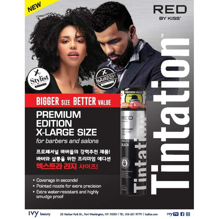  RED by Kiss Tintation Temporary Hair Color Spray, Instant Gray  Root Cover Up, Water-Resistant, Smudge-Proof, Easy Wash Out, Hairline &  Barber Touch-Up, Quick Dry (Black) : Beauty & Personal Care