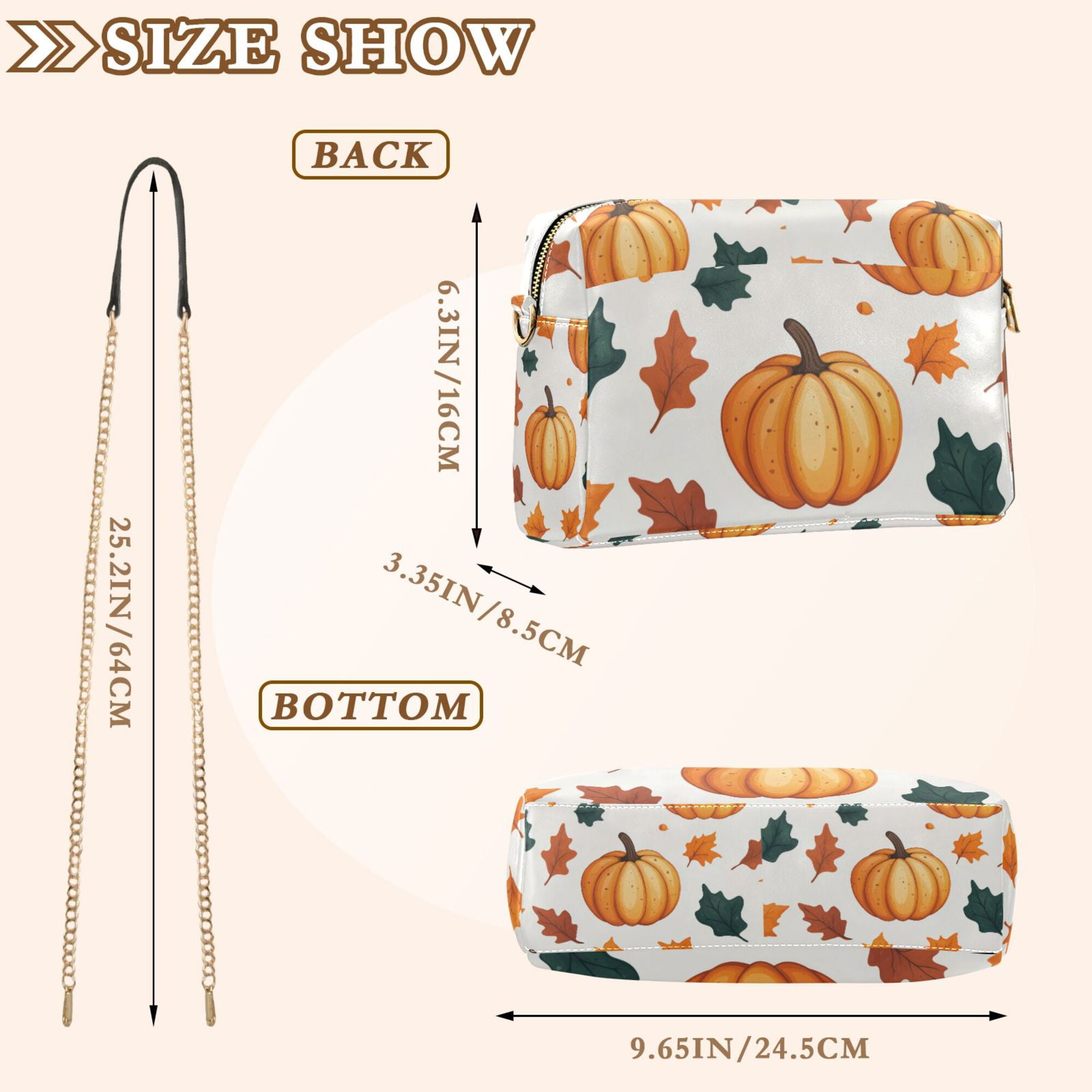 FORMRS Women Crossbody Purse with Chain Strap Vegan Leather Shoulder Handbag, Pumpkins Pattern