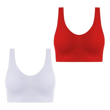 DJskiyers 2 PC Seamless Bras for Women Supportive Daily Bra Padded Plus Size Bras Soft Tank Tops with Built in Bras