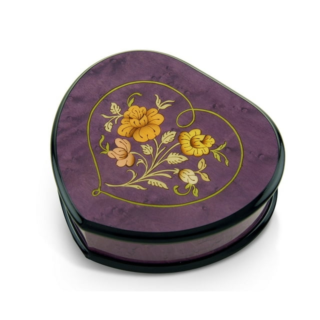 Elegant Lavender/Purple Heart Shaped Music Jewelry Box with Floral in