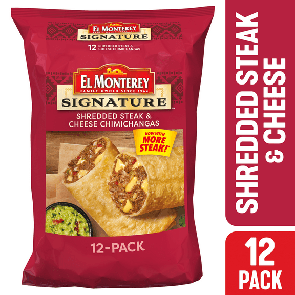 El Monterey Signature Shredded Steak and Cheese Chimichangas 54 oz, 12 Count (Frozen)