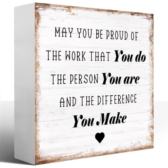Zomyto 5"x5" Inspirational Office Wood Box Sign,Positive Office Desk Decor,Motivational Wooden Signs,May You Be Proud of the Work That You Do Wooden Block Sign