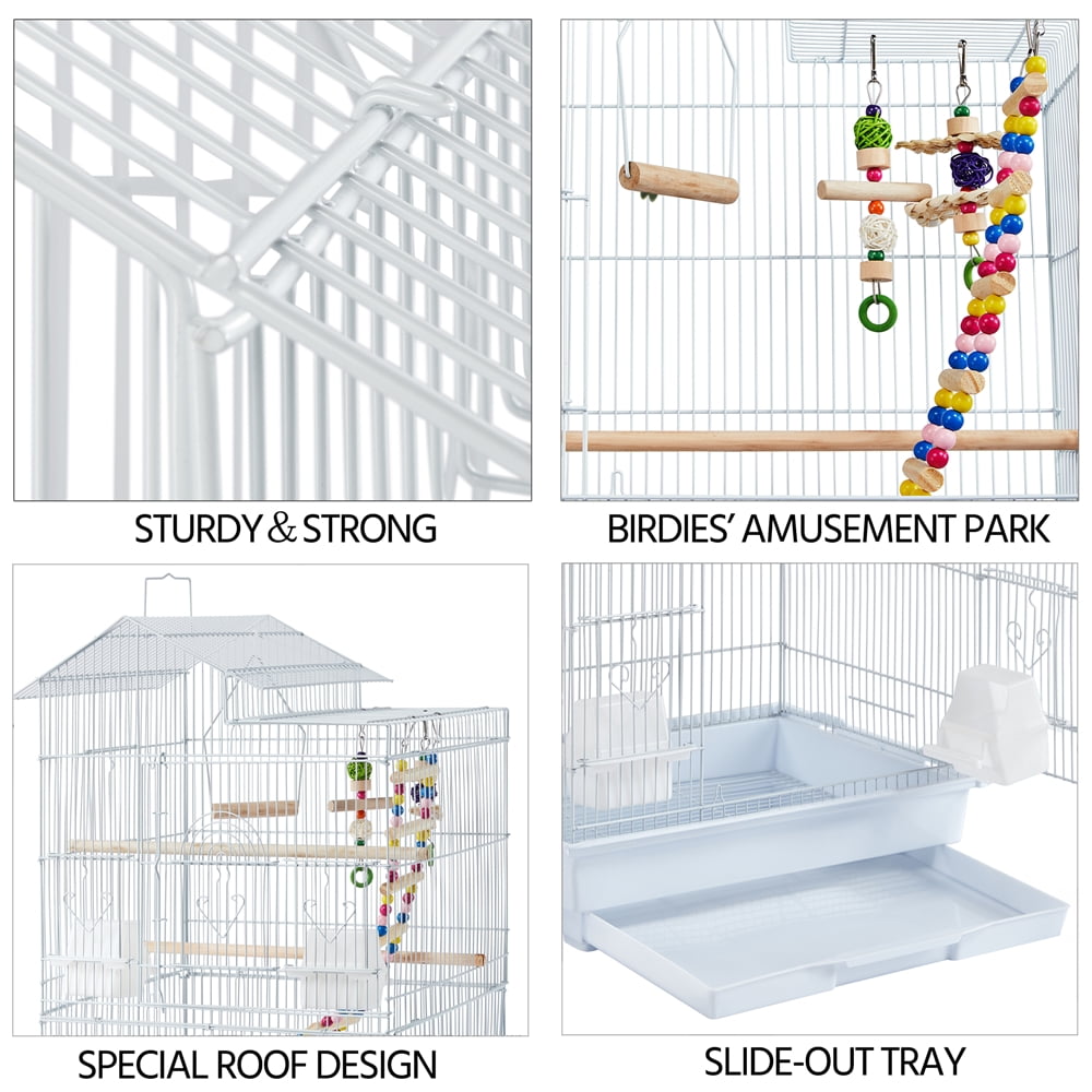 Alden Design 39"H Metal Large Birdcage with Roof Top, White