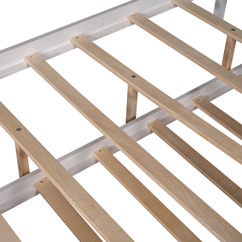 Kepooman Full-Size Wooden House Bed Frame for Kids With Twin Size Trundle, White Kepooman Full-Size Wooden House Bed Frame for Kids With Twin Size Trundle, White