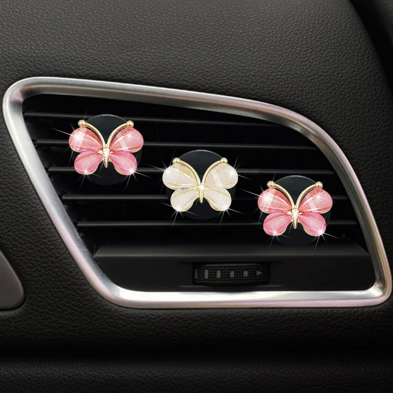 Cute Butterfly Air Vent Clips,3 Pcs Pink & White Butterfly Car Air Fresheners Vent Clips Long Lasting Car Diffuser Car Interior Decor Charm Car