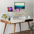 thumbnail image 3 of Mount-It! 38'' Standing Desk Converter – Height Adjustable Sit Stand Riser with Dual Monitor Space, Keyboard Tray & Device Slot – Gas Spring Lift, MDF Desktop, Maple, 3 of 7