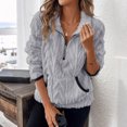 thumbnail image 2 of HomeDM Women's Long Sleeve Fleece Quarter-Zip Sweatshirts Fall Winter Stand-Collar Jacket Warm Pullover Tops - Gray/2XL, 2 of 5