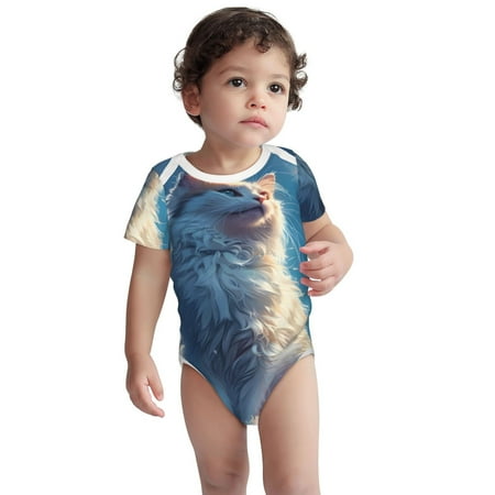 

Kdxio Clear Sky Blue Cat Pattern Unisex Baby Cotton Short Sleeve Bodysuits-6 Months