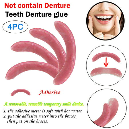Tuscom 4Pcs Comfortable Natural Cosmetic Fake Tooth Cover Snap On Silicone Perfect Smile Veneers Teeth Toothbrush Set Upper Beauty Tool Teeth Denture Glue（Contain only Glue (Best Snap On Veneers)
