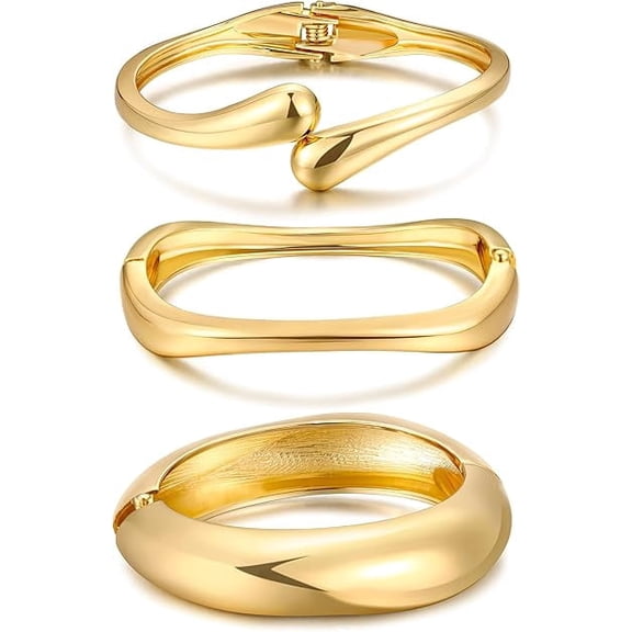 Chunky Gold Bangle Bracelets for Women, Dainty 14k Gold Plated Big Stackable Bangles Set, Trendy Statement Cuff Bracelet Stack Fashion Jewelry Christmas Gifts
