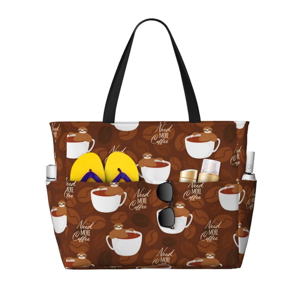 Easygdp Cute Sloths Bear Relaxing In Coffee Cup Bolsa de Viaje de Playa de Gran Capacidad, Bolsa Tote Perfecta para la Playa, Escapadas de Fin de Semana y Viajes