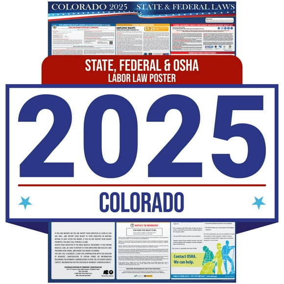 2025 Colorado State and Federal Labor Law Poster - OSHA Workplace Compliant - Mandatory Regulations Posting for Employees - All In One Required Compliance Posting 16" x 40" Laminated