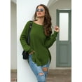 thumbnail image 2 of Women's Casual Loose Crochet Sweaters Round Neck Long Sleeve Solid Color Knit Tops Drop Shoulder Pullover Jumper Fall 2025, 2 of 3
