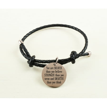 - Braided Gold Inspirational Leather Bracelet - You Are Braver
