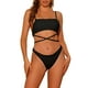 thumbnail image 1 of Conjuntos de bikini deportivos de 2 piezas para mujer, con tirantes ajustables y cordones, trajes de baño medianos en negro, 1 of 5