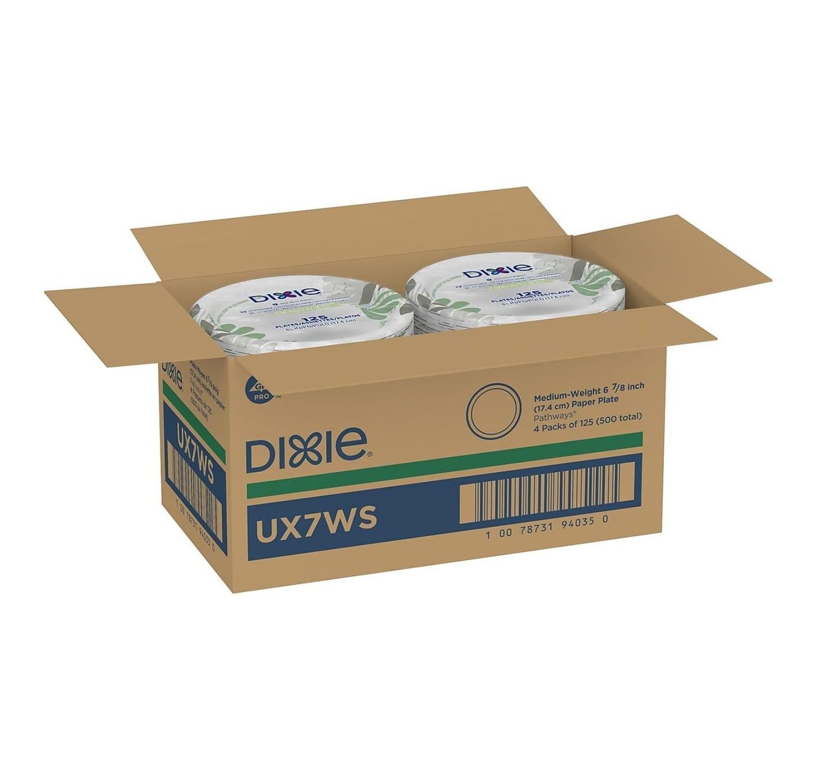 Pathways Soak-Proof Shield Mediumweight Paper Plates, WiseSize, 6.88" dia, Green/Burgundy, 500/Carton