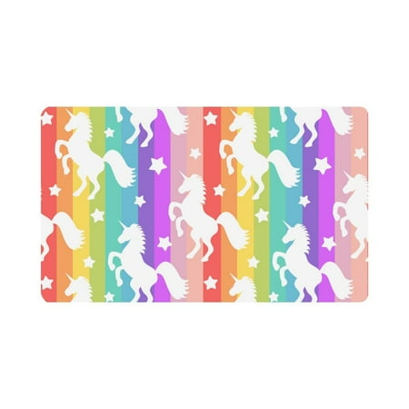 4x5 Mat - MKHERT Rainbow Colorful Stripes with Unicorns Silhouette Doormat Rug Home Decor Floor Mat Bath Mat 30x18 inch