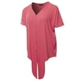 thumbnail image 3 of A2Y Women's Loose Fit Short Sleeve Button Down Front Tie Top Desert Rose 3XL, 3 of 7