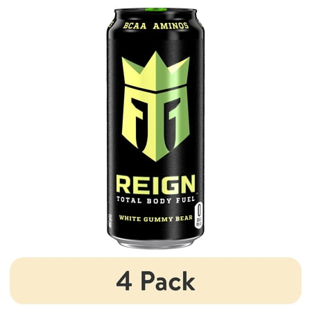 (4 pack) Reign Total Body Fuel, White Gummy Bear, Performance Energy Drink, 16 fl oz