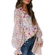 thumbnail image 2 of Blusa de mujer Ticfox con manga farol y botones Estampado floral corte holgado rosa L, 2 of 6