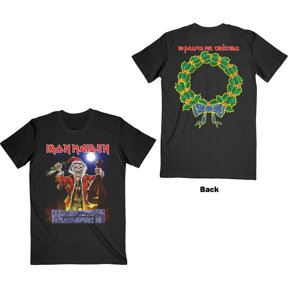 Men's Iron Maiden No Prayer For Christmas (Back Print) Slim Fit T-shirt Small Black