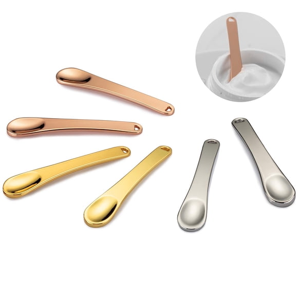 Tekson 6 piezas de espátula de metal para el cuidado de la piel, mini máscara facial, cuchara reutilizable, cucharas de belleza para maquillaje, lociones hidratantes (oro rosa, oro y plata)