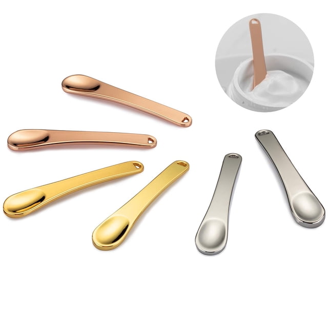 Tekson 6 piezas de espátula de metal para el cuidado de la piel, mini máscara facial, cuchara reutilizable, cucharas de belleza para maquillaje, lociones hidratantes (oro rosa, oro y plata)