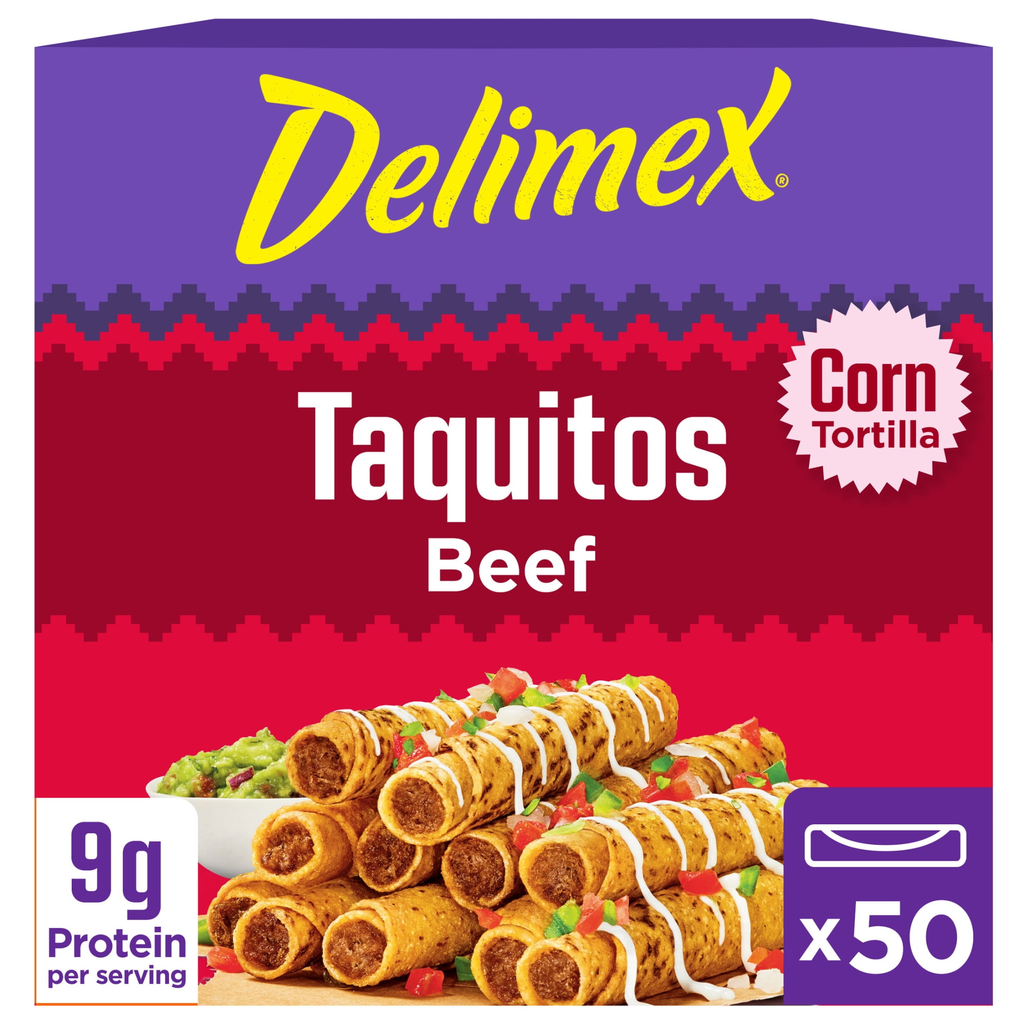 Delimex Beef Taquitos Frozen Snacks, 50 Count Box