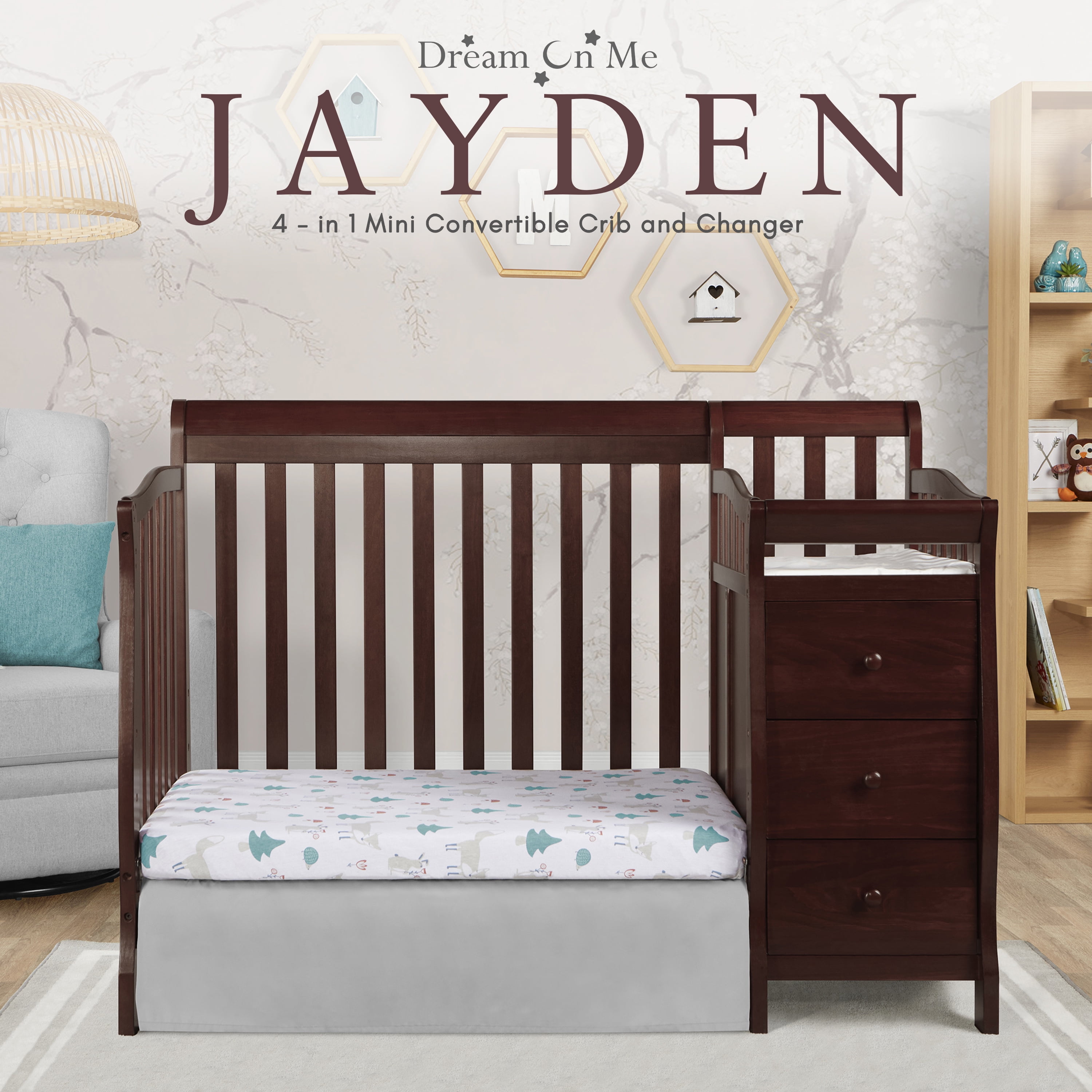 Dream On Me Jayden 4-in-1 Convertible Crib with Changer Espresso