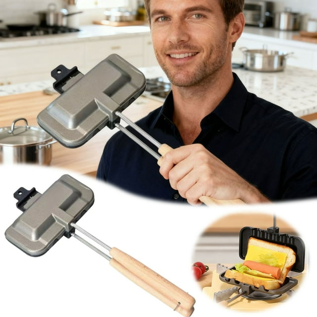 Poêle-gril pour Déjeuner à Double Sandwich avec Conception Rabattable Scellée pour Repas Rapides et Faciles Plaques de Cuisson Portatives Antiadhésives pour Cuisine Usage Intérieur Extérieur Construction en Métal Poêle-Gril à Double Face