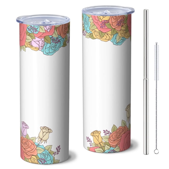 Rose 20 Oz Stainless Steel Skinny Tumbler – Vacuum Insulated Slim Travel Cup with Lid & Stainless Steel Straw, 360° Full Wrap Printed Tumbler for Home, Office & Outdoor Use, Spring, Floral