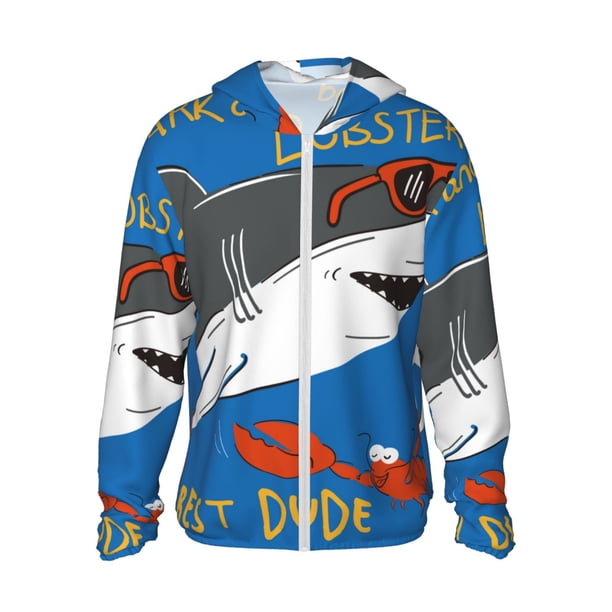 Balery Shark With Sunglasses and Lobste Sudadera ligera de manga larga con capucha y protección solar UPF 50+ para hombre y mujer, ideal para pesca y running-3X-Large
