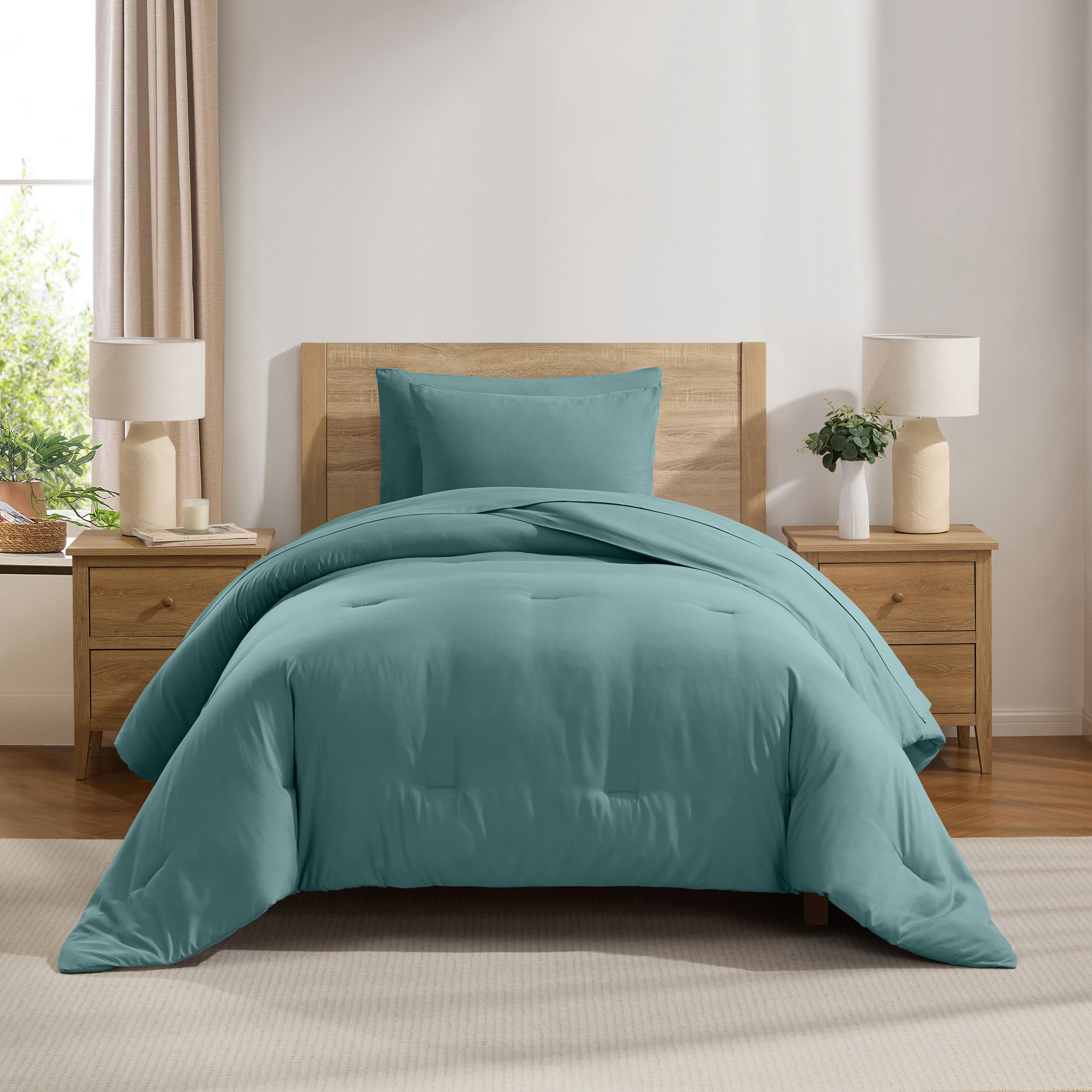 LammaLoe Twin Comforter Sets, 5 Piece Bed in a Bag, Ultra Soft Bedding Comforter Set with Sheets, All Season Bed Set, Mineral Blue