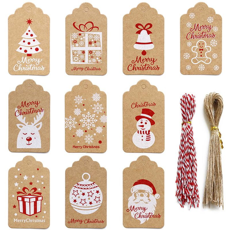 Yaoping 100 Pack Brown Kraft Paper Xmas Gift Tags Christmas Tree Decor Tag with Jute Twine for