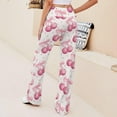 thumbnail image 3 of Top-kevin Disco Ball Cherry Pink Bow Women's Yoga Pants Wide Leg Loose Casual Straight Lace Up Pants Lounge Sweatpants, 3 of 14
