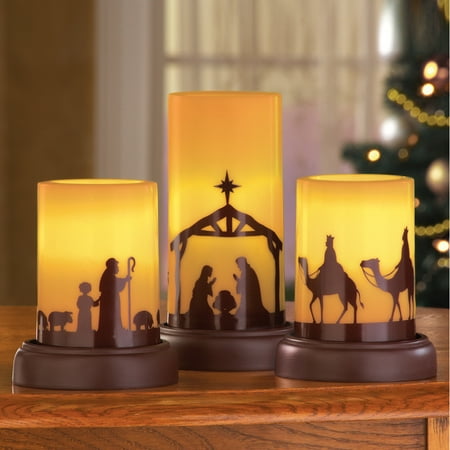 LED Flameless Christmas Nativity Scene Candles, Holiday Home Decor Accents - Set of